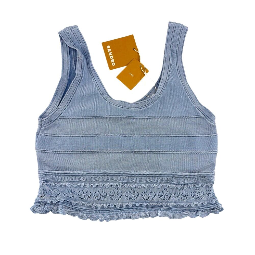 Sandro Women's Sky Blue Pointelle Knit Short Tank Top Size 1 | Small - Picture 5 of 10